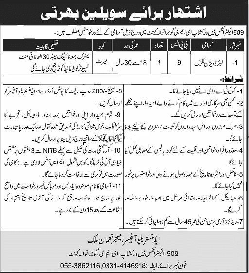 Pak Army Clerk Jobs Online apply 2024