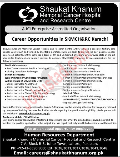 latest Shaukat Khanum Hospital Karachi Jobs 2024