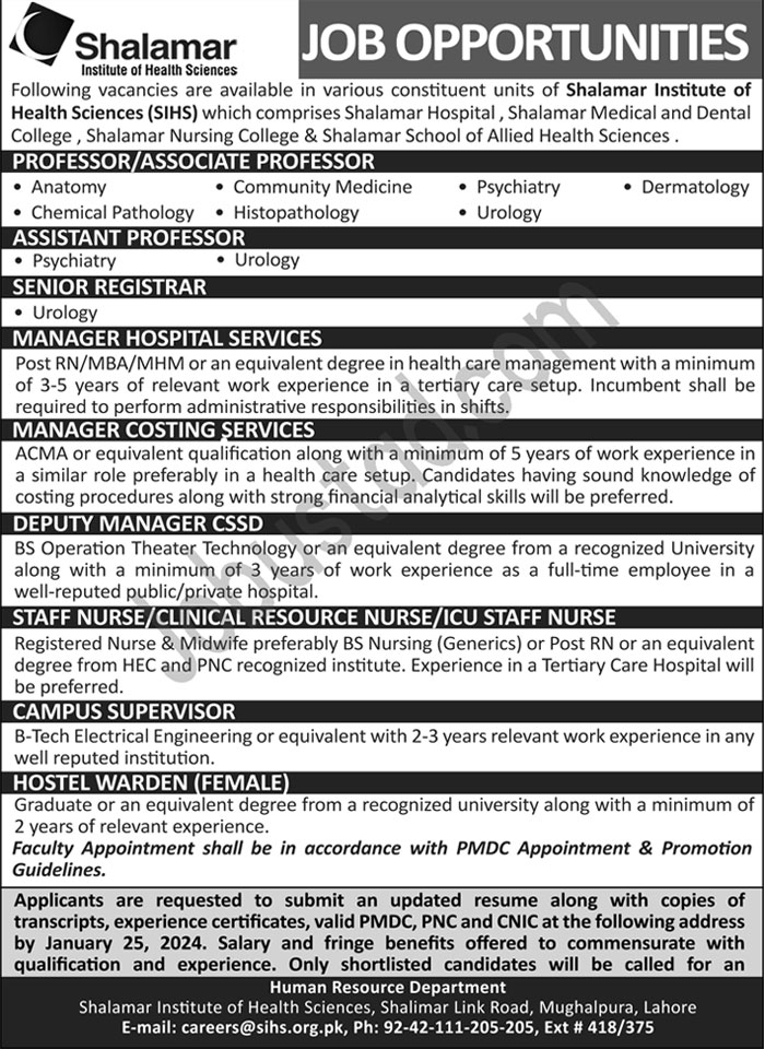 Shalamar Hospital Jobs 2024