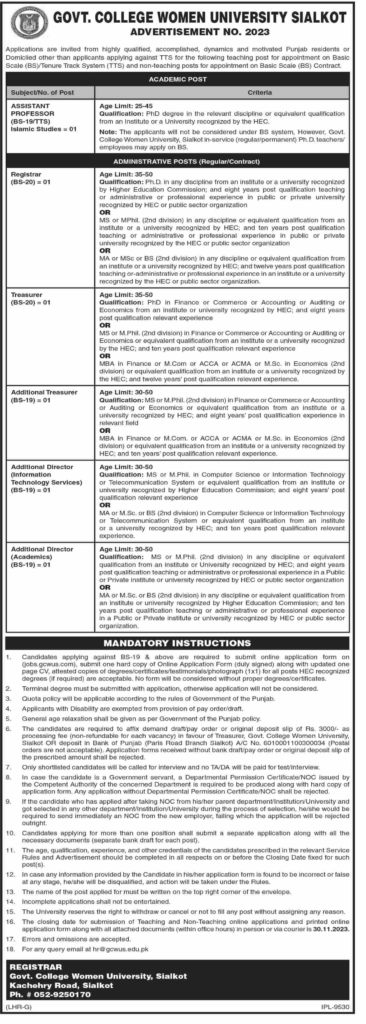 GC University Sialkot Jobs