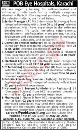 POB Eye Hospital Jobs 2024