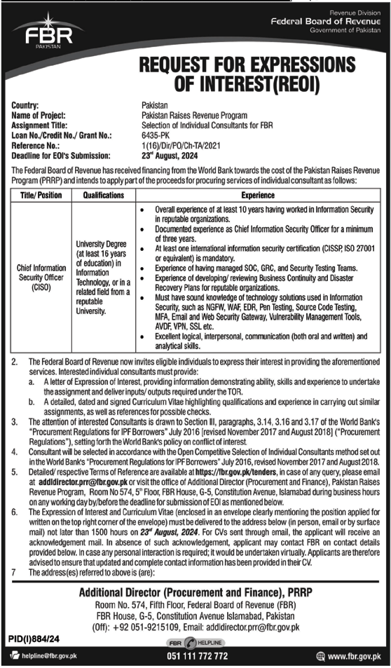 FBR Jobs 2024