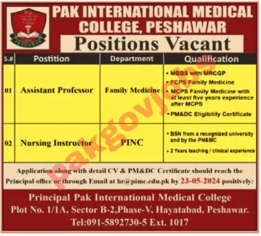 Pak International Medical College Jobs 2024