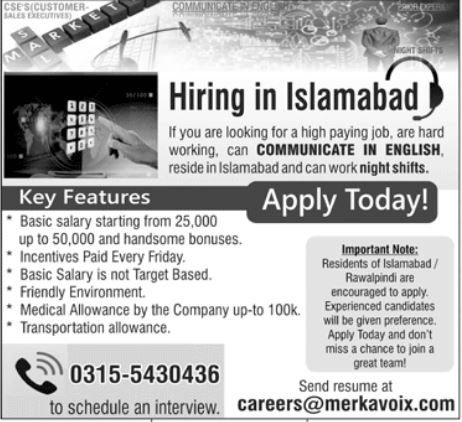 Call Center Jobs In Islamabad 