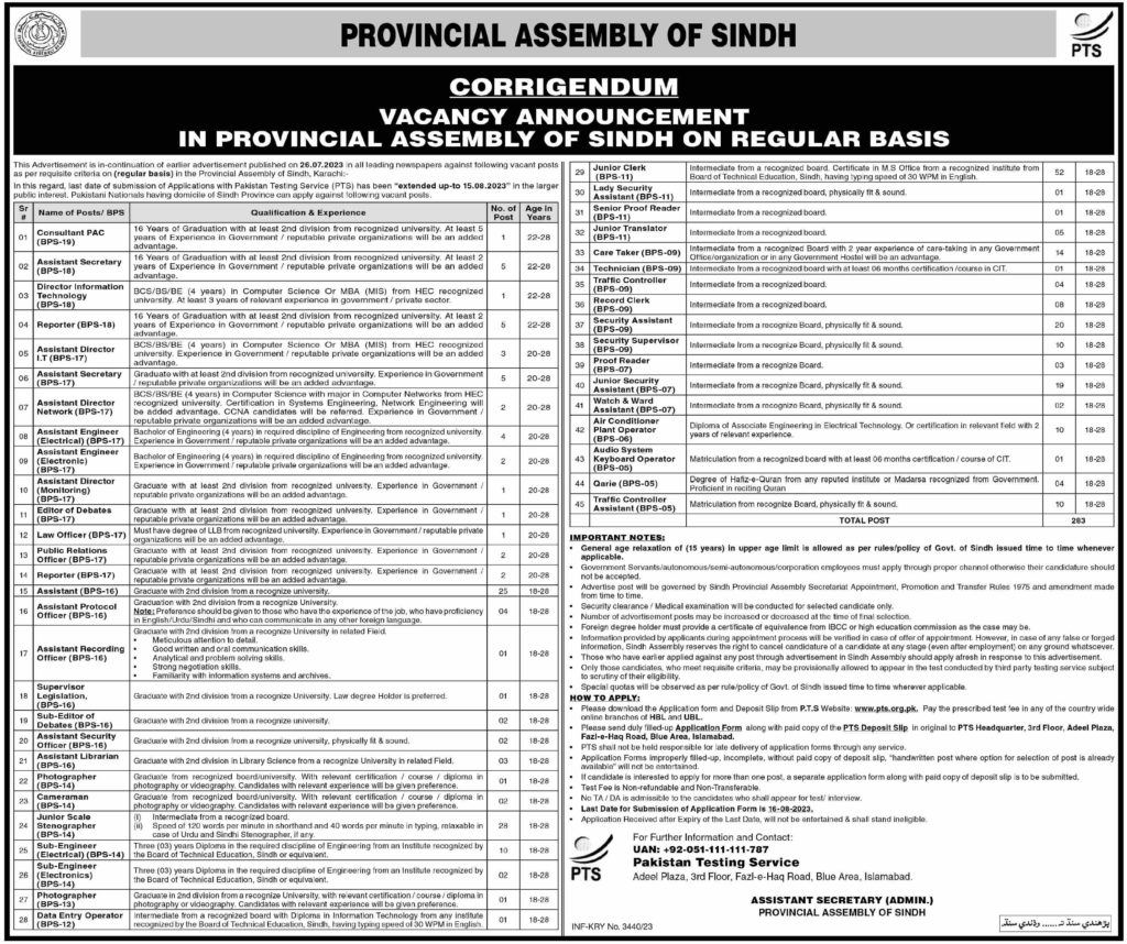 Sindh Assembly Jobs