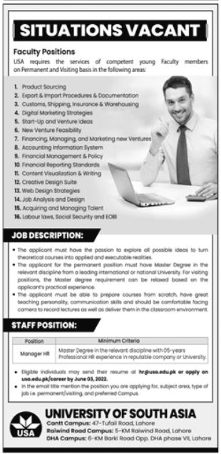 University Of South Asia Jobs