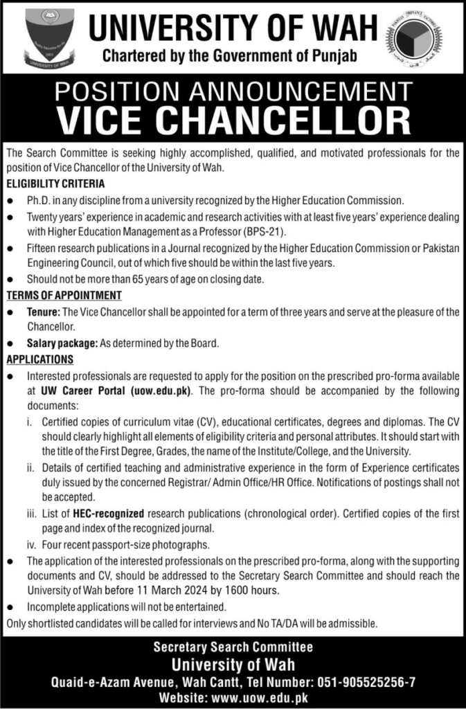 University Of Wah jobs