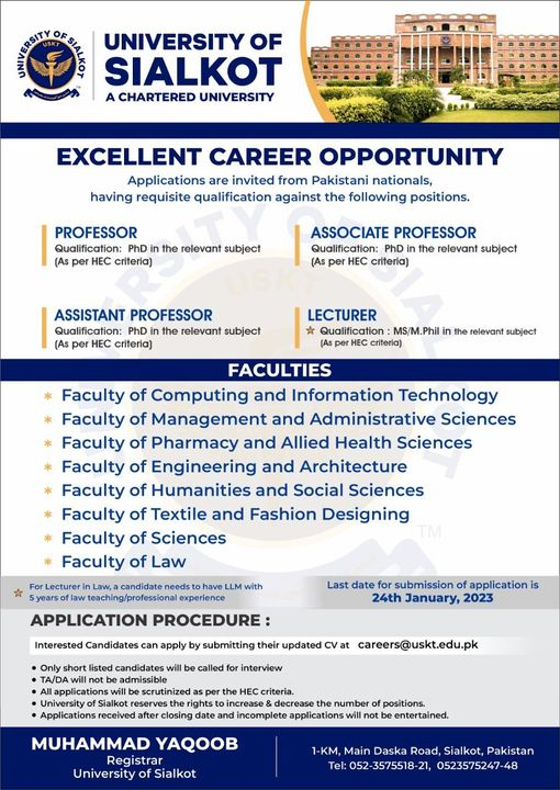 University Of Sialkot Jobs 