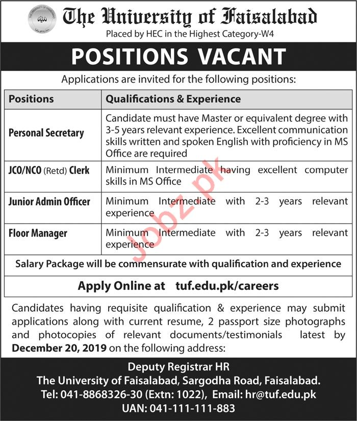 University Of Faisalabad Jobs