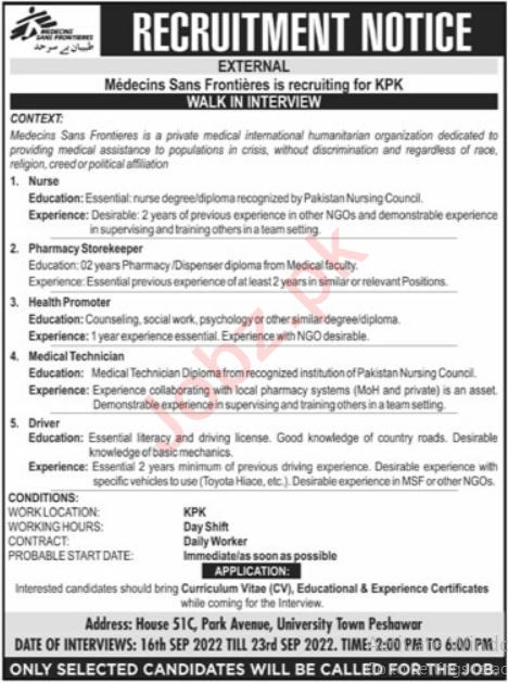 MSF Jobs In Pakistan 2024