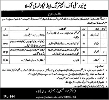 UET Taxila Jobs 2024