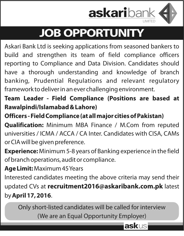 Latest Askari Bank Jobs 2024